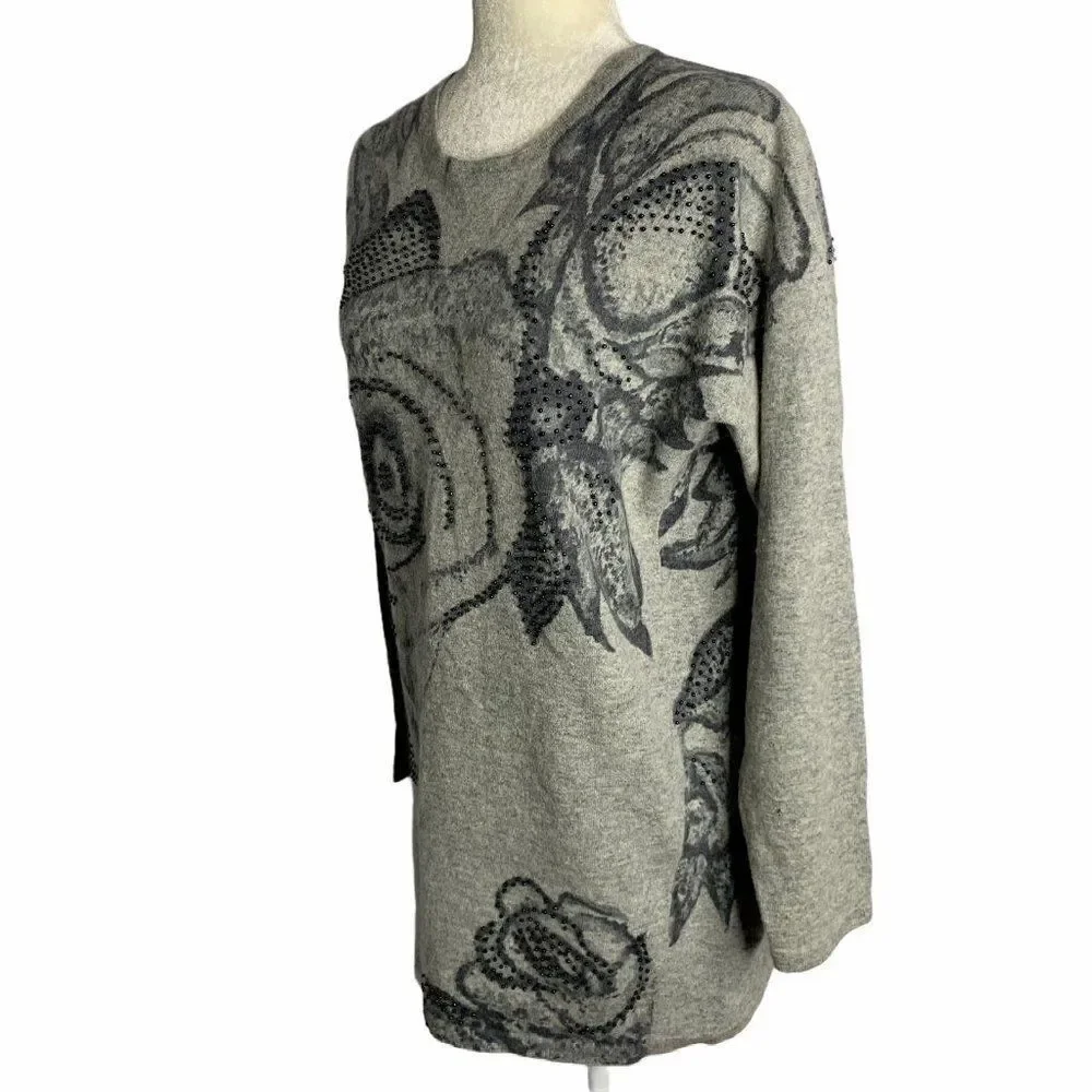 Vintage Lambswool Angora Beaded Sweater M Grey - Picture 5 of 8